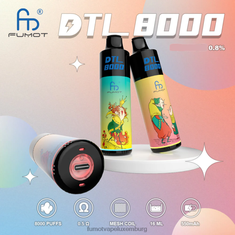 8000 Einweg-Vape-Pen – 16 ml (1 Stück) Aloe-Traube Fumot DTL BDR6J413 Fumot vape geschmack