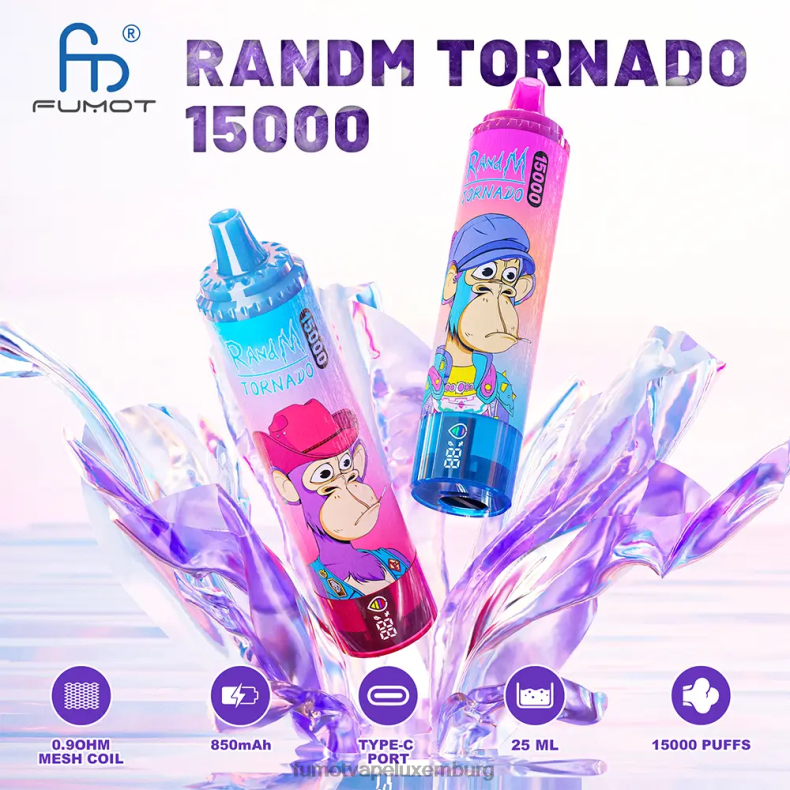 15000 Einweg-Vaporizer 25 ml (1 Stück) Blaubeer-Himbeere Fumot Tornado BDR6J166 Fumot vape Luxemburg