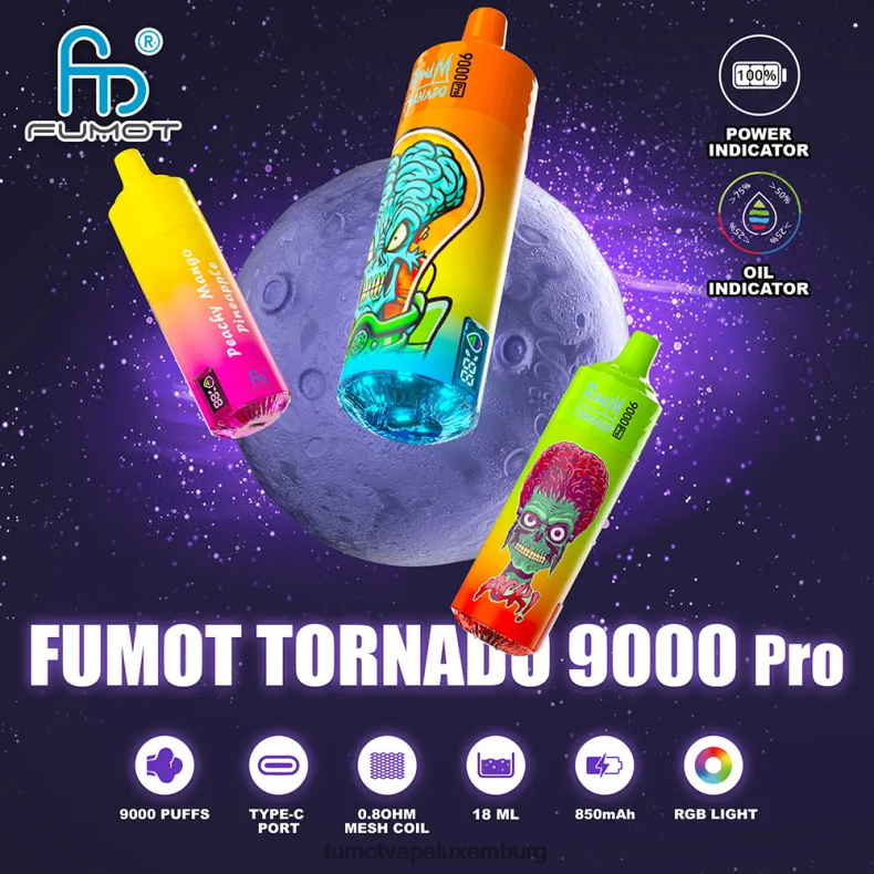 1 Stück 9000 Pro 18 ml Einweg-Vaporizer Erdbeere Banane Fumot Tornado BDR6J231 Fumot e zigarette