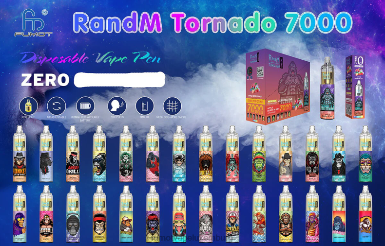 7000 Einweg-Vape-Pen 0 % – 14 ml (1 Stück) Erdbeer-Kiwi Fumot Tornado BDR6J542 Fumot geschmack